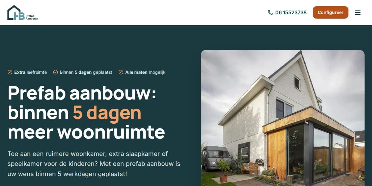 Screenshot van case voor HB Prefab Aanbouw
